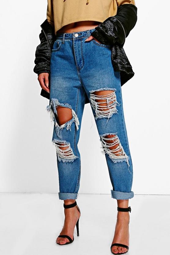 Ria Distressed Low Rise Boyfriend Jeans